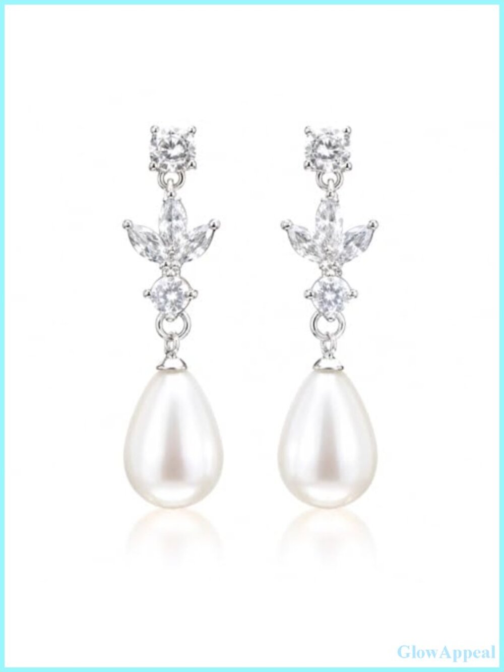Clip On Pearl Drop Earrings 14K Gold Plated Cubic Zirconia Dangle Non Pierced